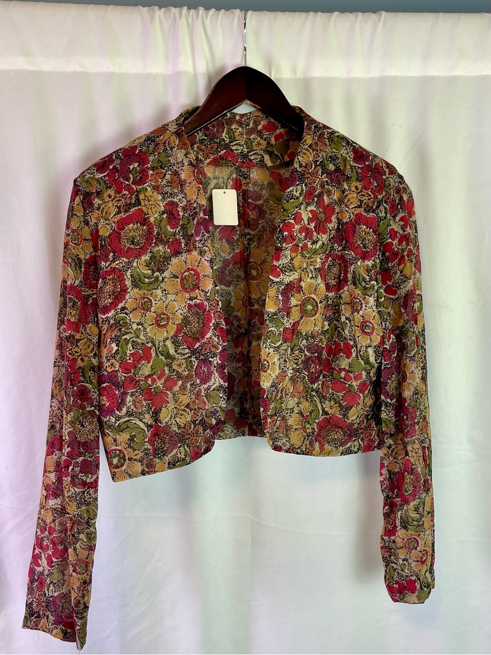 Vintage Floral Cropped Open-Front Jacket - Multicolor
